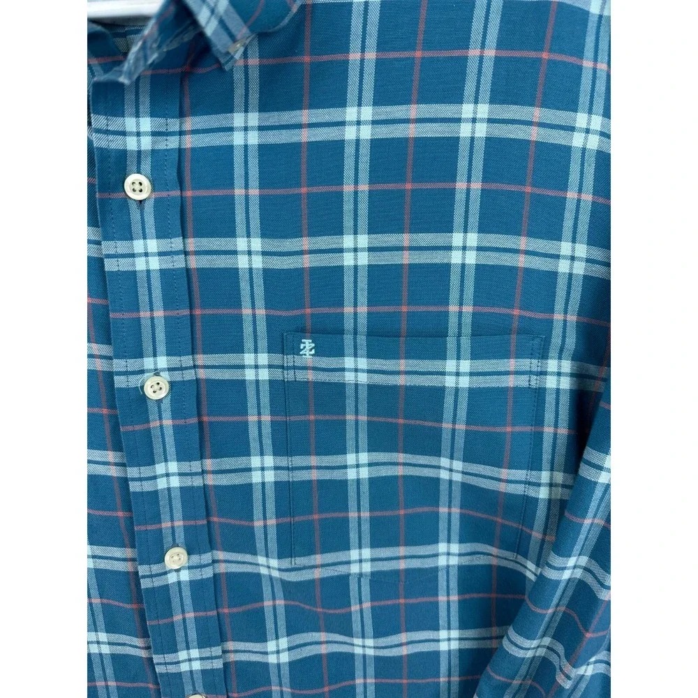 Izod Saltwater Shirt Men's Large Plaid Newport Oxford Stretch Relaxed Stretch